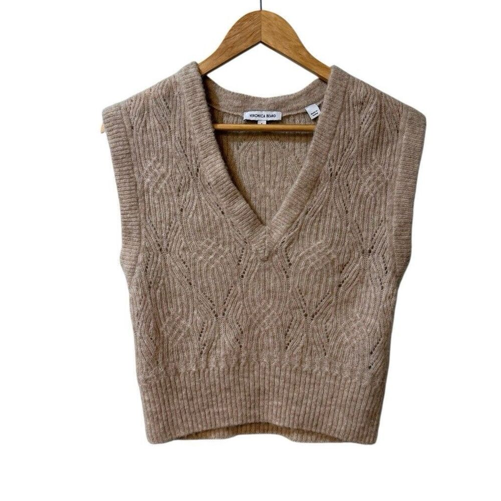 Veronica Beard Arida Knit Vest Size Small Baby Alpaca Merino Wool Beige